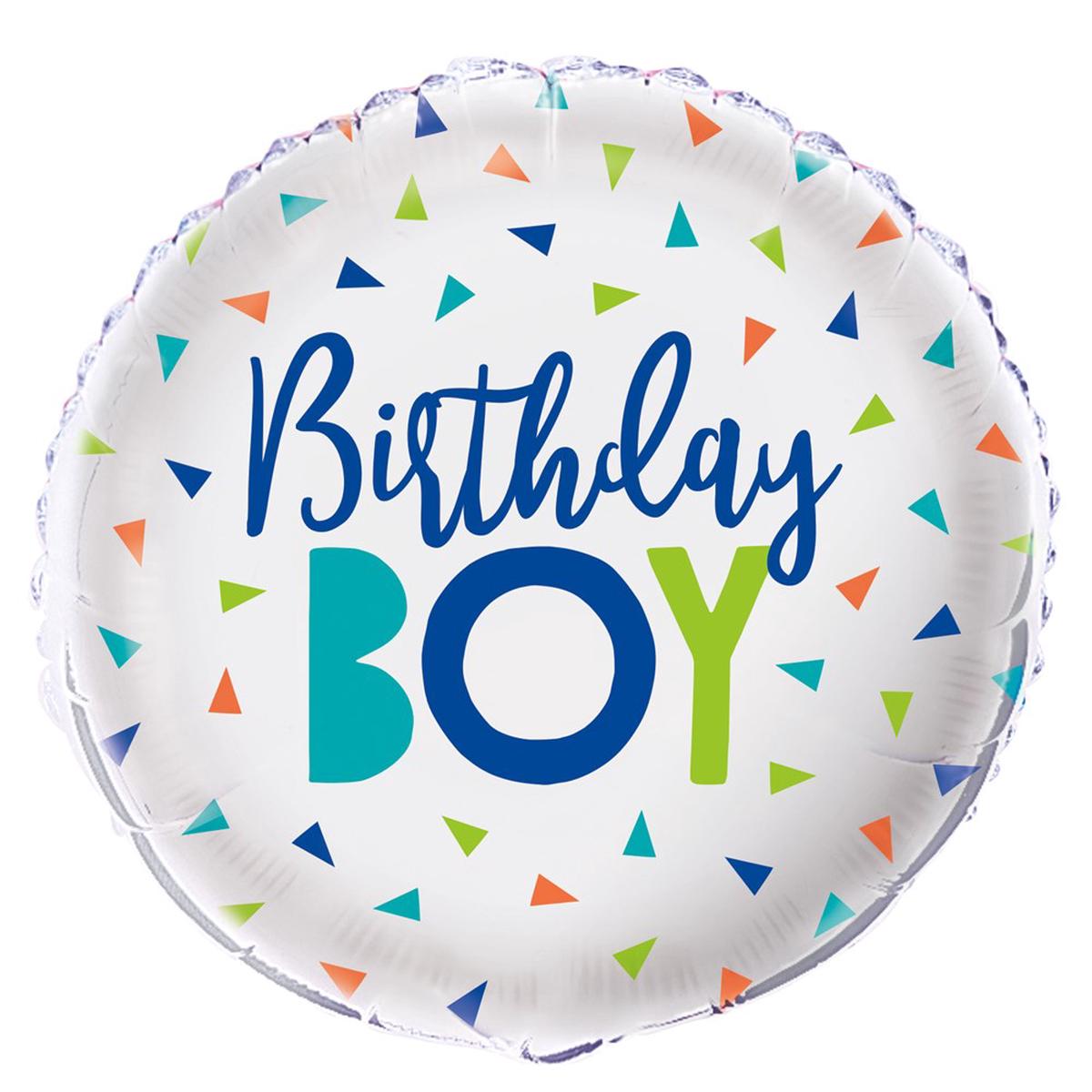 Confetti Birthday Boy 18 inch Round Foil Balloon