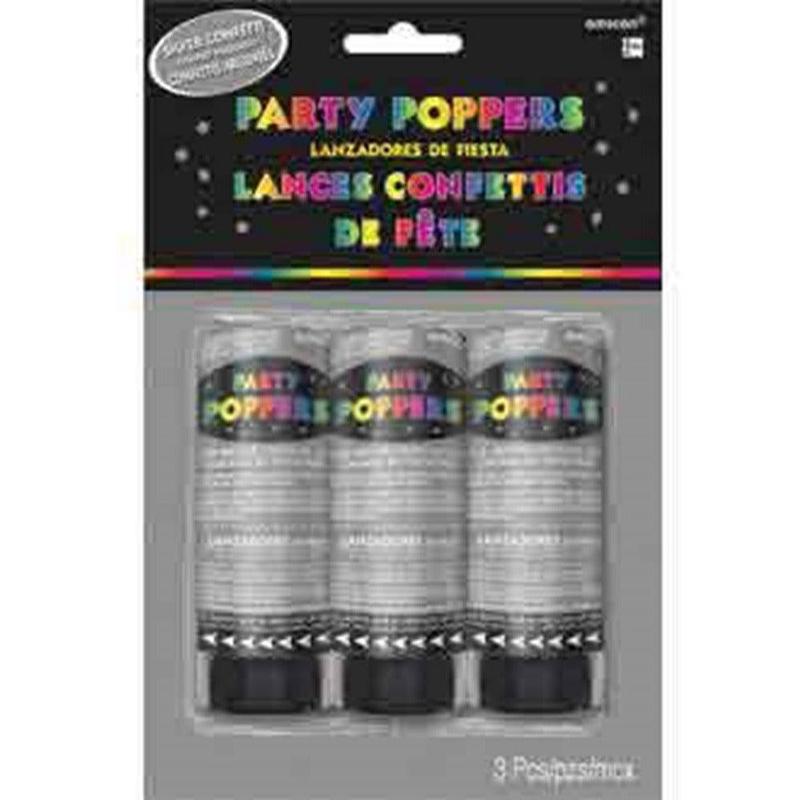 Confetti Party Poppers 3Pk Silver