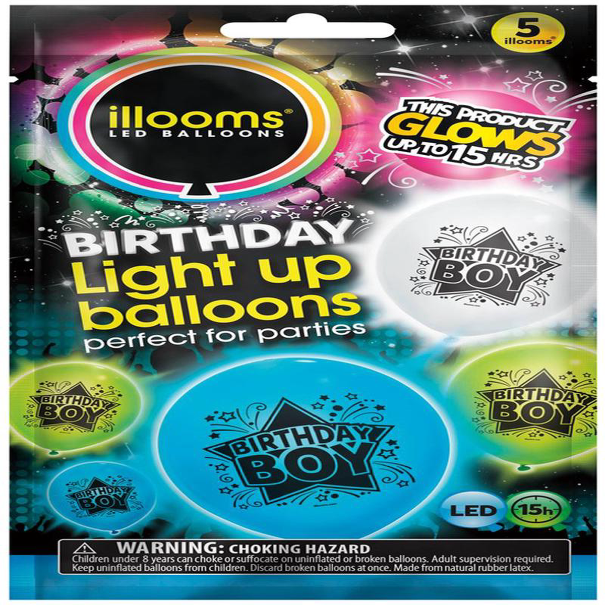 LED Balloon 5ct 8211 Star Bday Boy