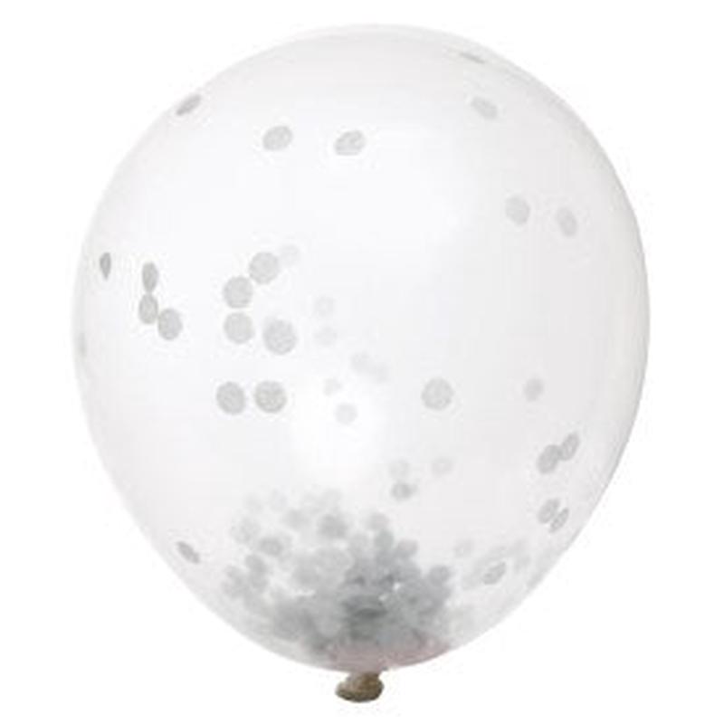 Balloon Clear w Silver Confetti 6ct