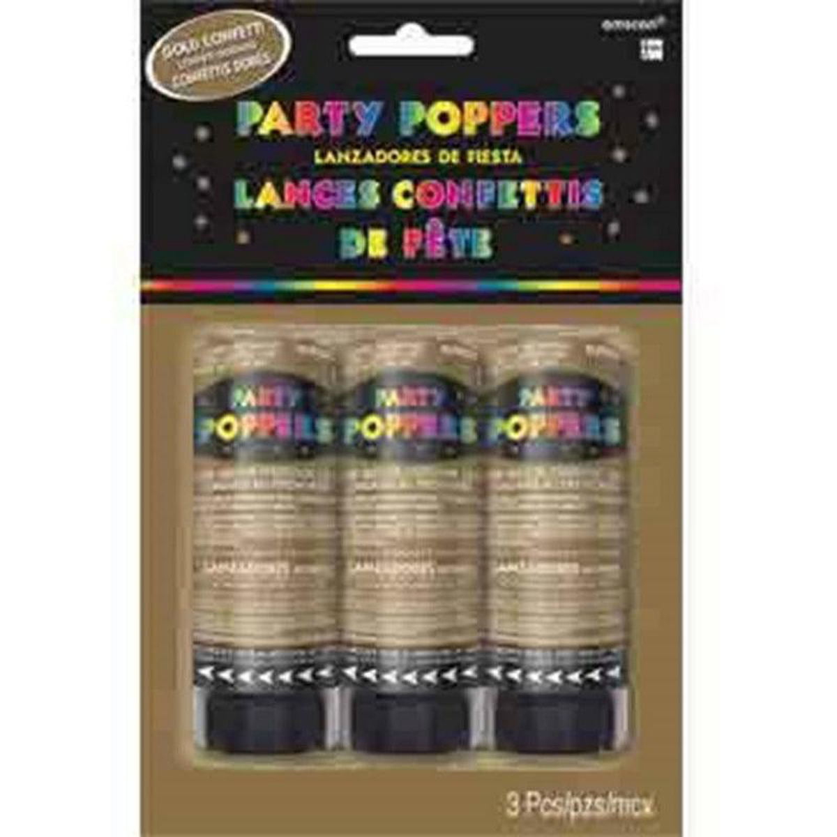 Confetti Party Poppers 3Pk Gold