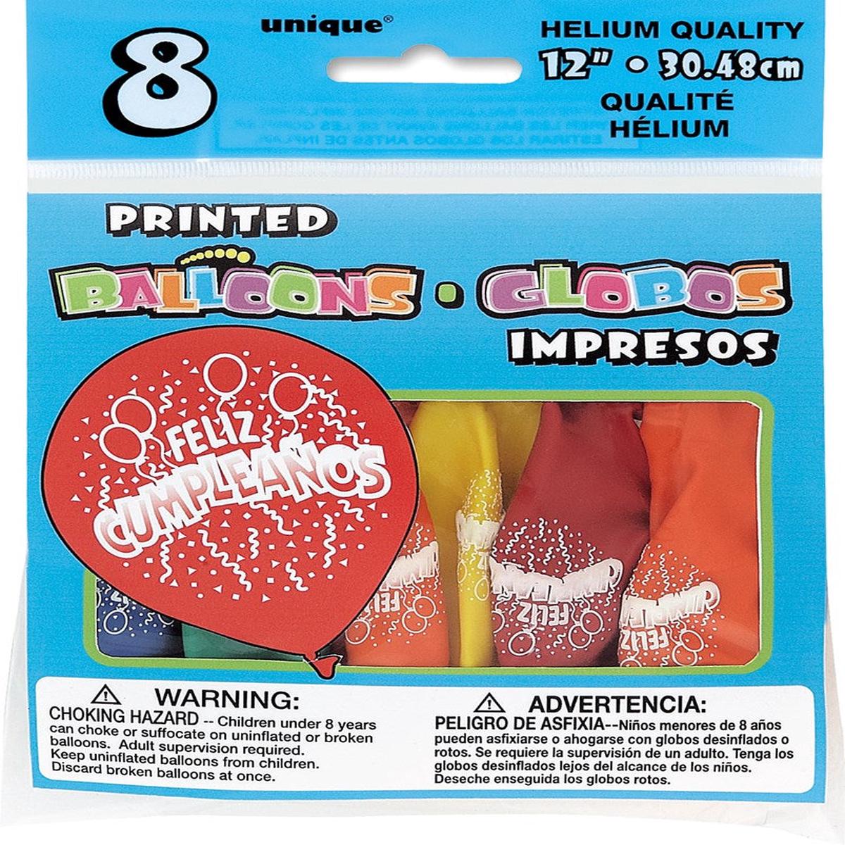 Feliz Cumpleanos 12″ Latex Balloons, 8ct