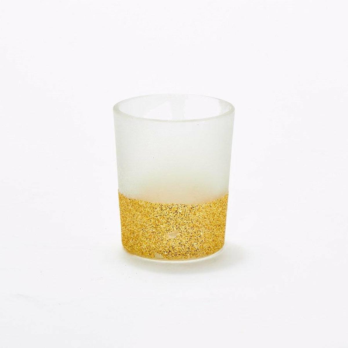 Glass Votive Candle Holder With Glitter – Gold