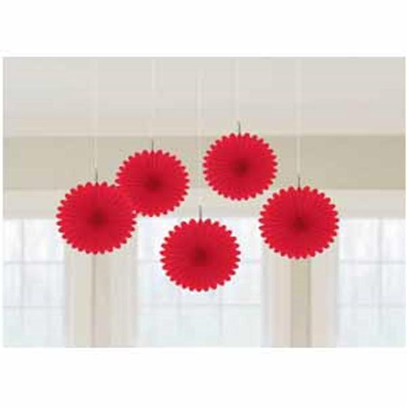 Mini Hanging Fan Deco Red 5ct