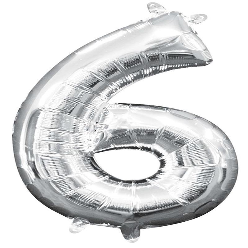 Balloon Air Filled Number 6 Silver 16 inch 1ct