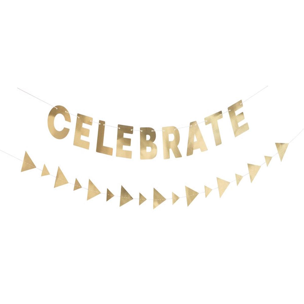 Gold Celebrate Paper Garland Set 2pc
