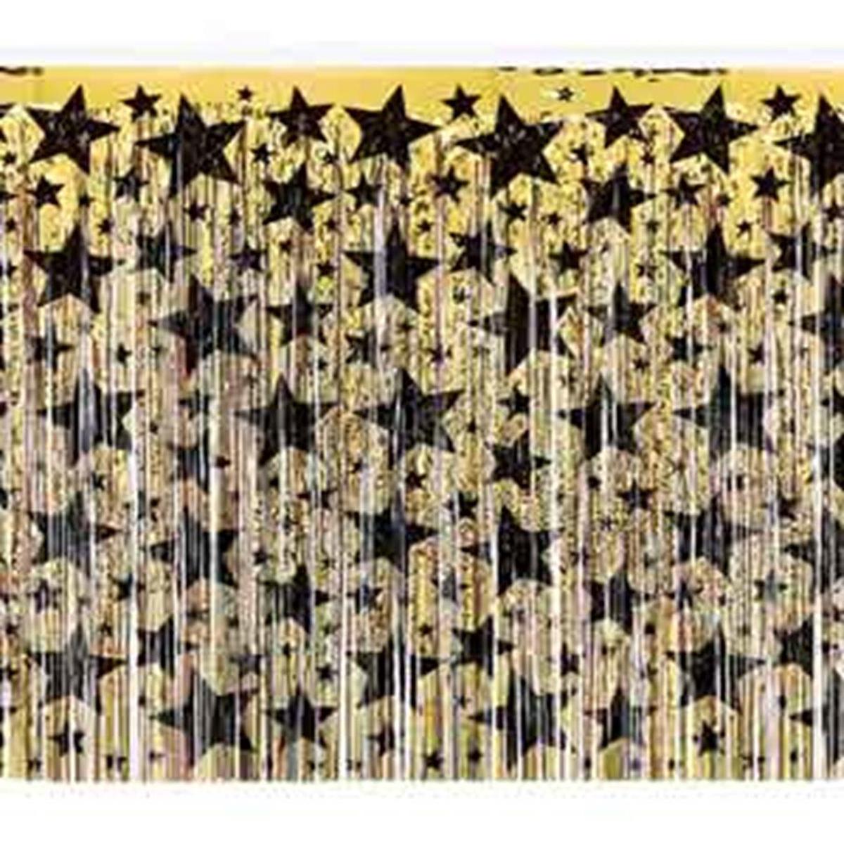 Metallic Tableskirting Gold W-Bk Stars