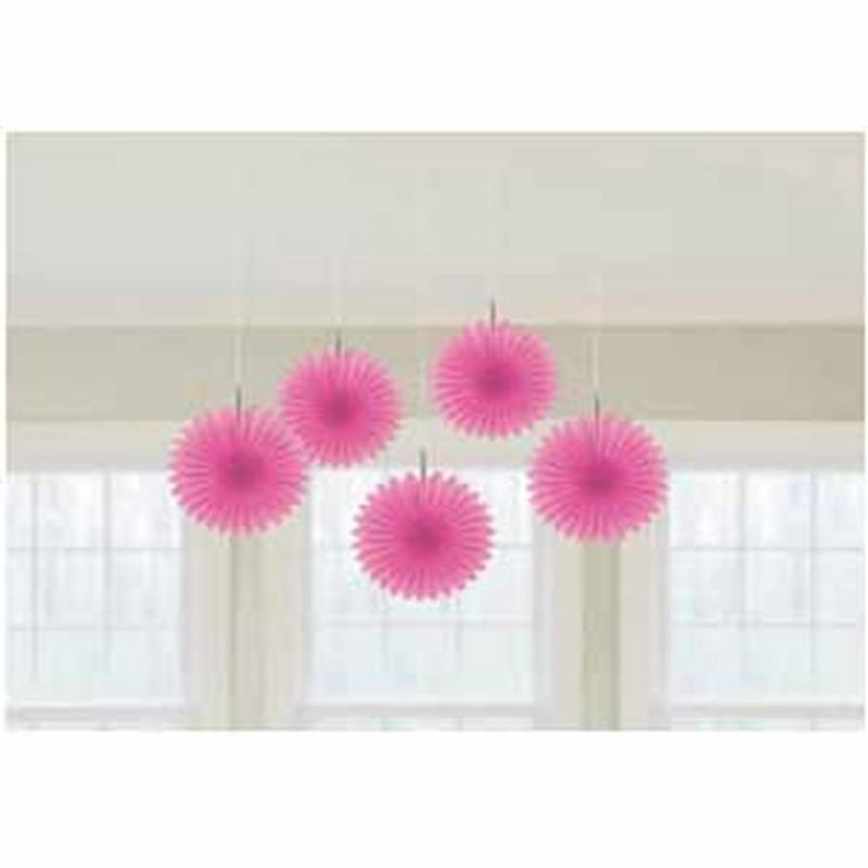 Mini Hanging Fan Deco Pink 6in 5ct