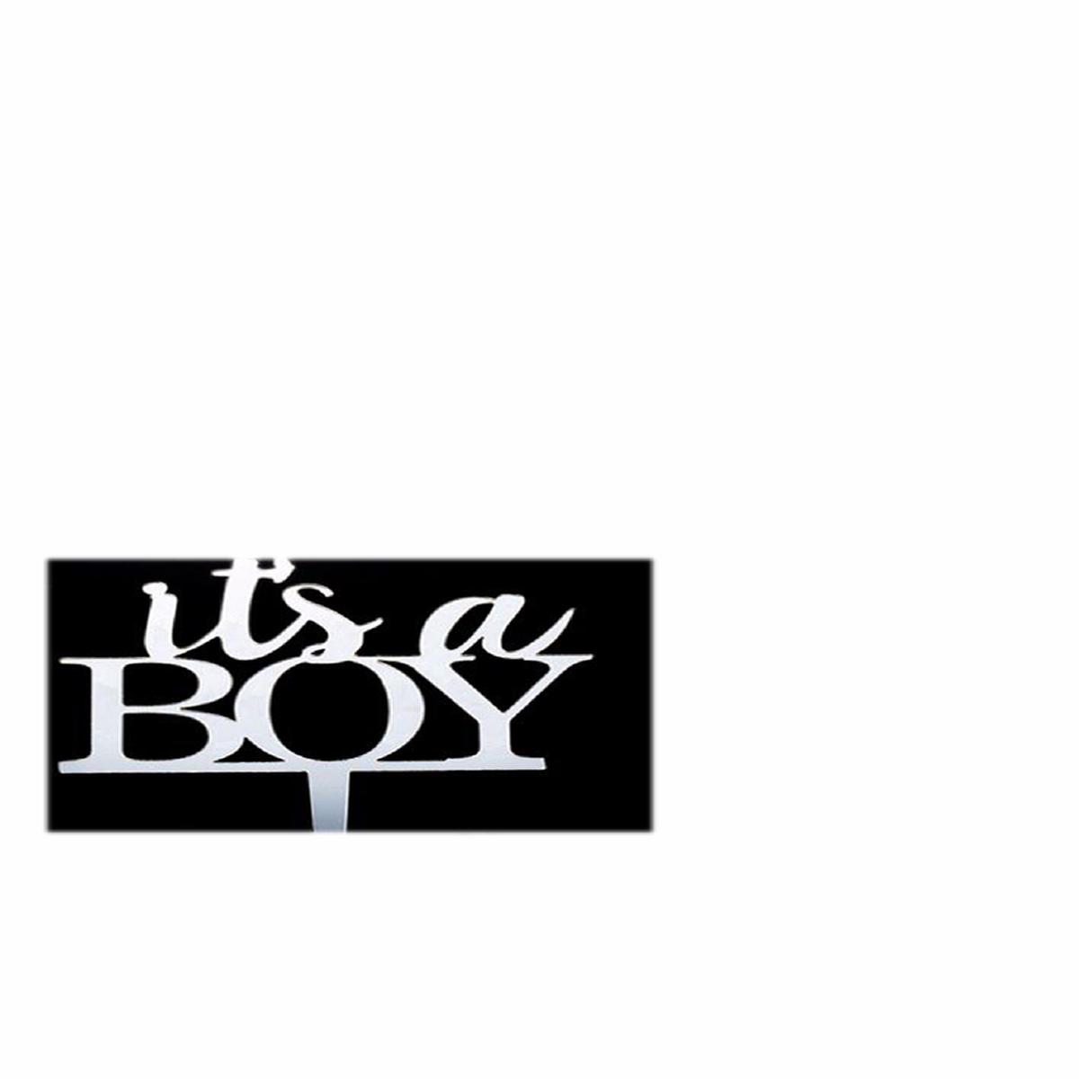 Mirror Acrylic Silver Cake Topper Its a Boy!