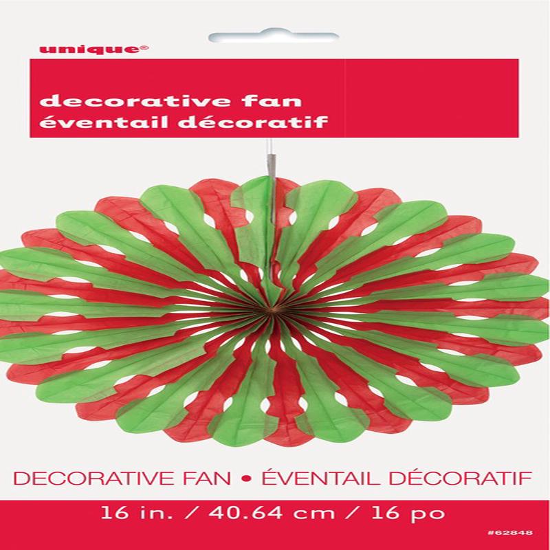 Red-Green Deco Fan 16in