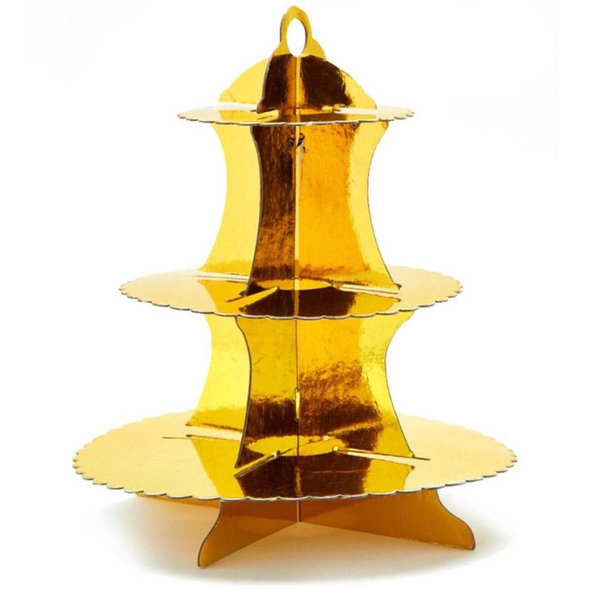 Scalloped Edge 3 Tier Cake Stand – Gold