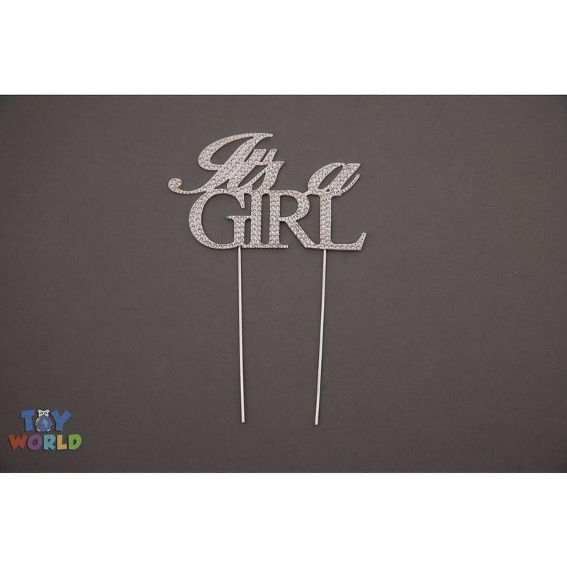4.75inW x 3inH Rhinestone Cake Topper inItS A Girlin – Silver