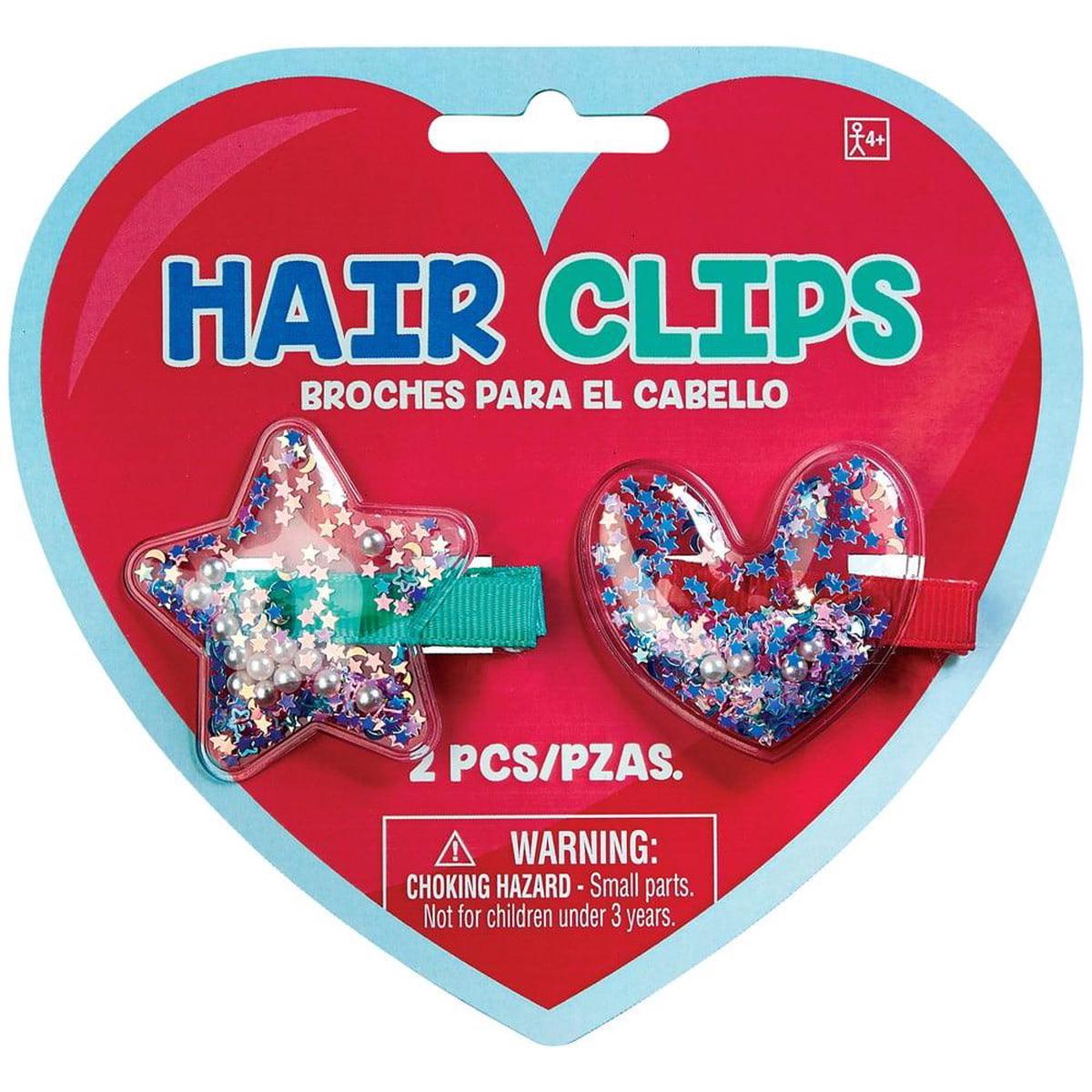 Heart and Star Shaker Hair Clips 2ct
