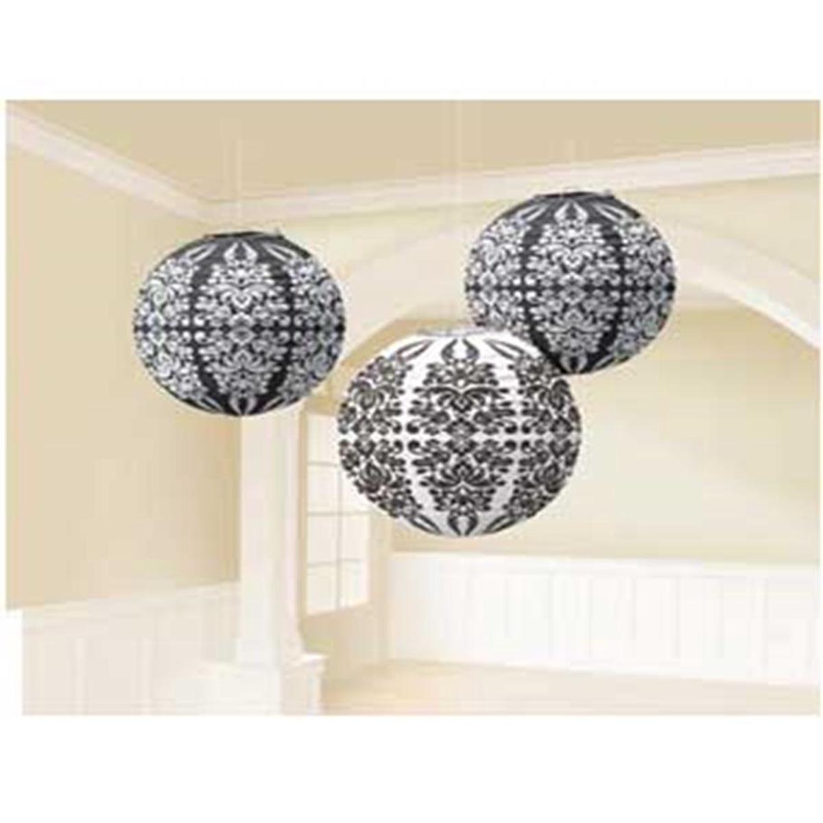 Printed Lantern Black- Damask 3ct