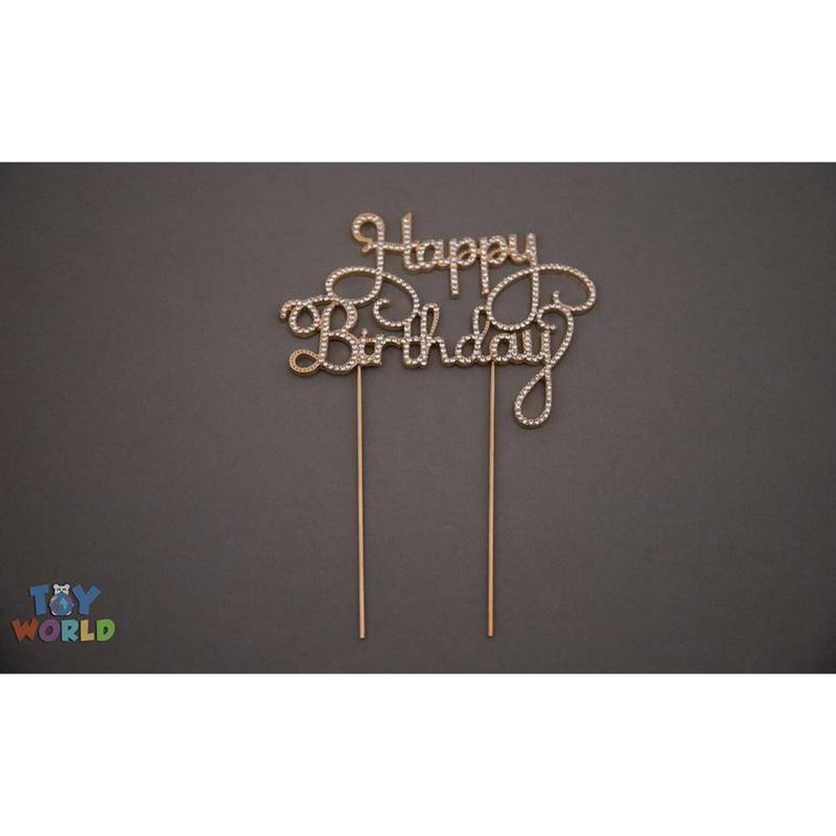 5inW x 4inH Rhinestone Cake Topper Happy Birthday 8211 Gold