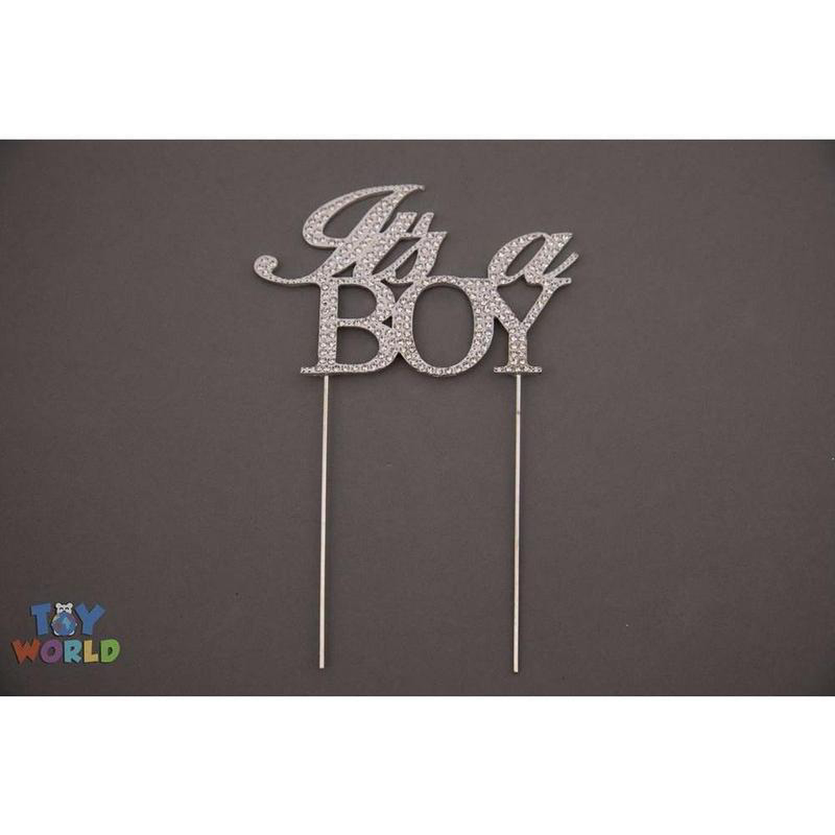 475inW x 3in Rhinestone Cake Topper inItS A Boyin 8211 Silver