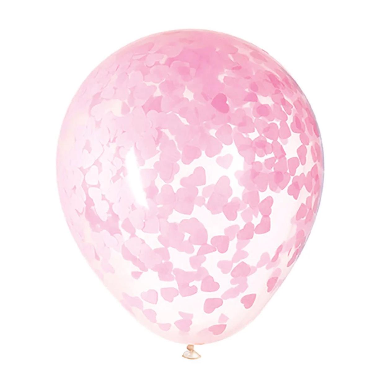 Clear 16 inch Latex Balloons with Pink Heart Confetti 5ct