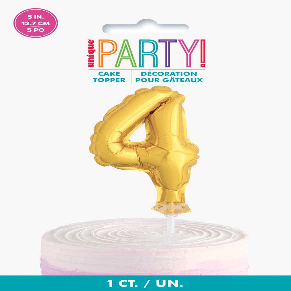 Gold Foil Number 4 Balloon 5 inch Cake Topper