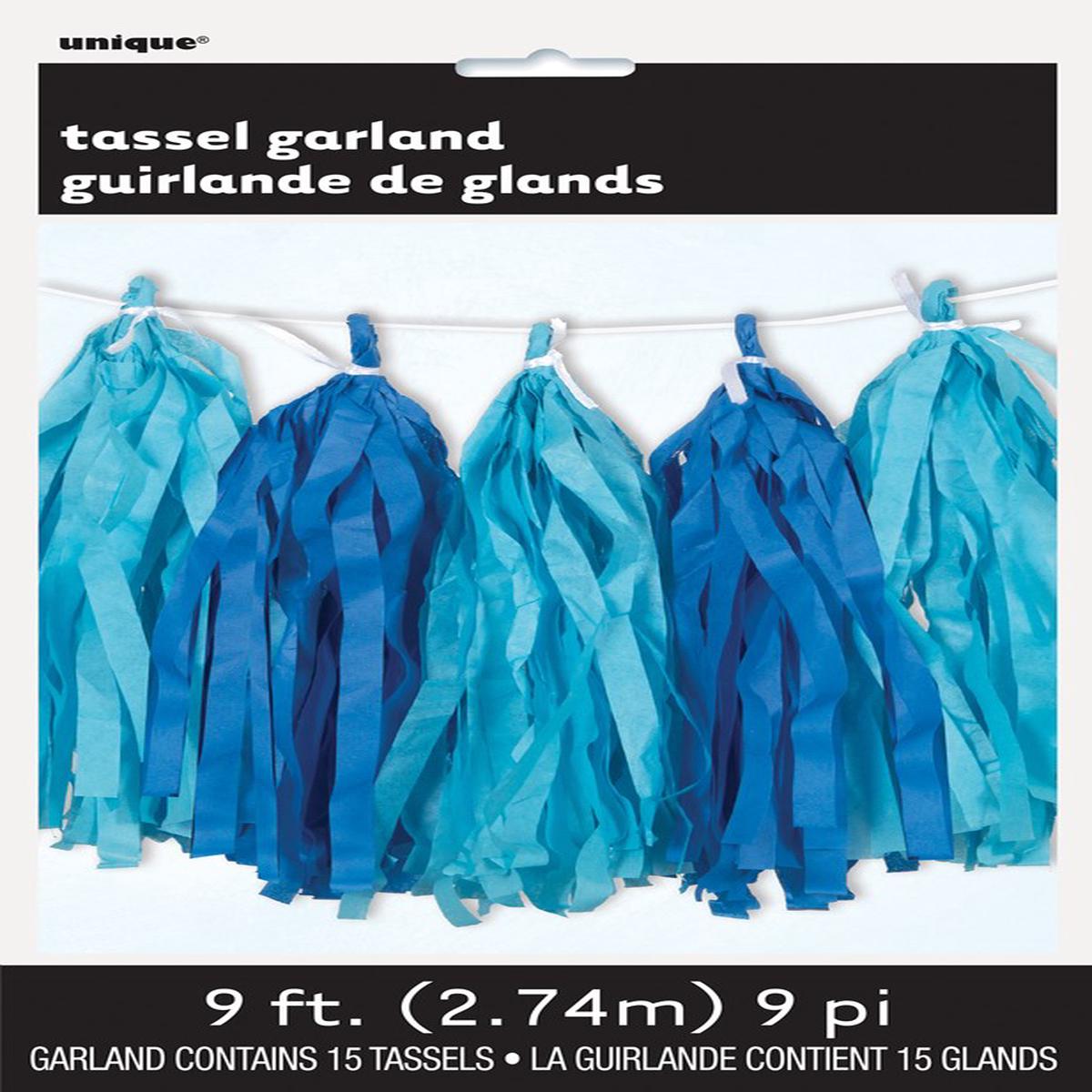 Light Blue Tissue Tassel Garland 9 feet