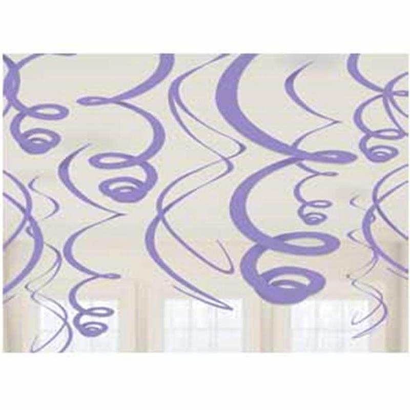 Plastic Swirl Decorations New Purple 12ct
