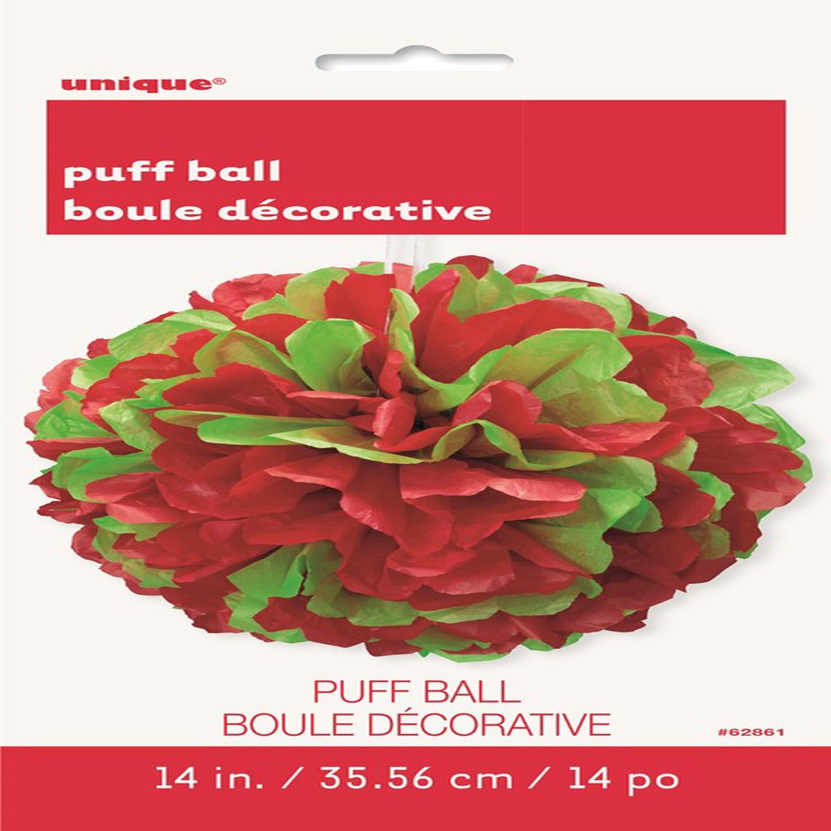 Red & Green Solid 14″ Hanging Tissue Pom Pom