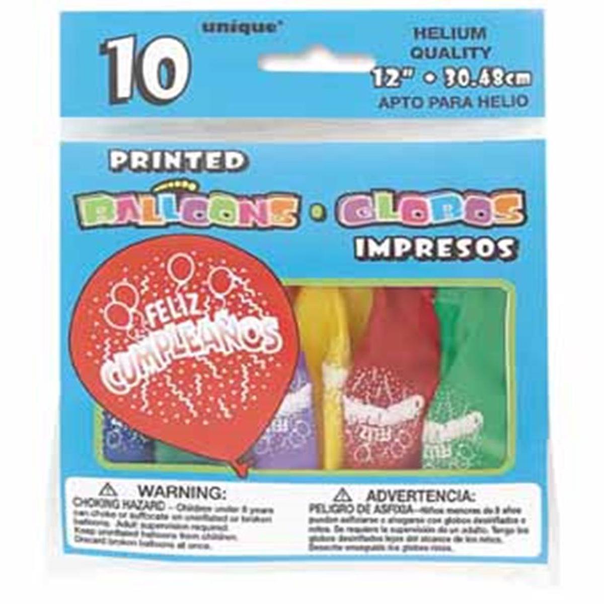 Balloon 12in – Feliz Cumpleano 10ct