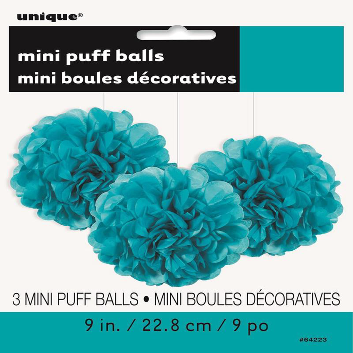 Caribbean Teal Mini Puff 9 inch Tissue Decorations 3ct