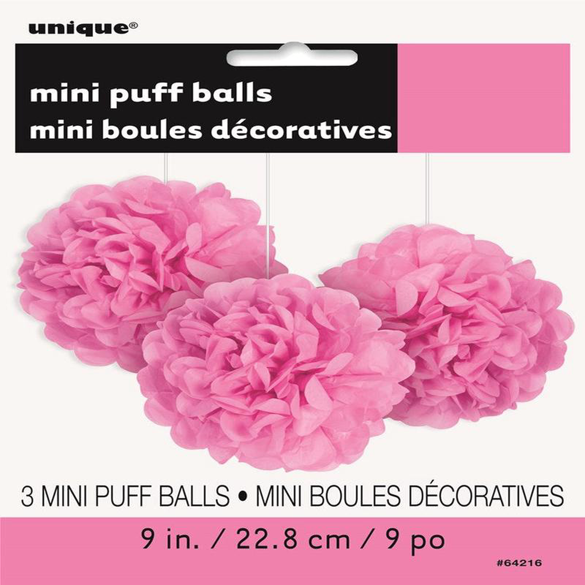 Hot Pink Mini Puff 9 inch Tissue Decorations 3ct