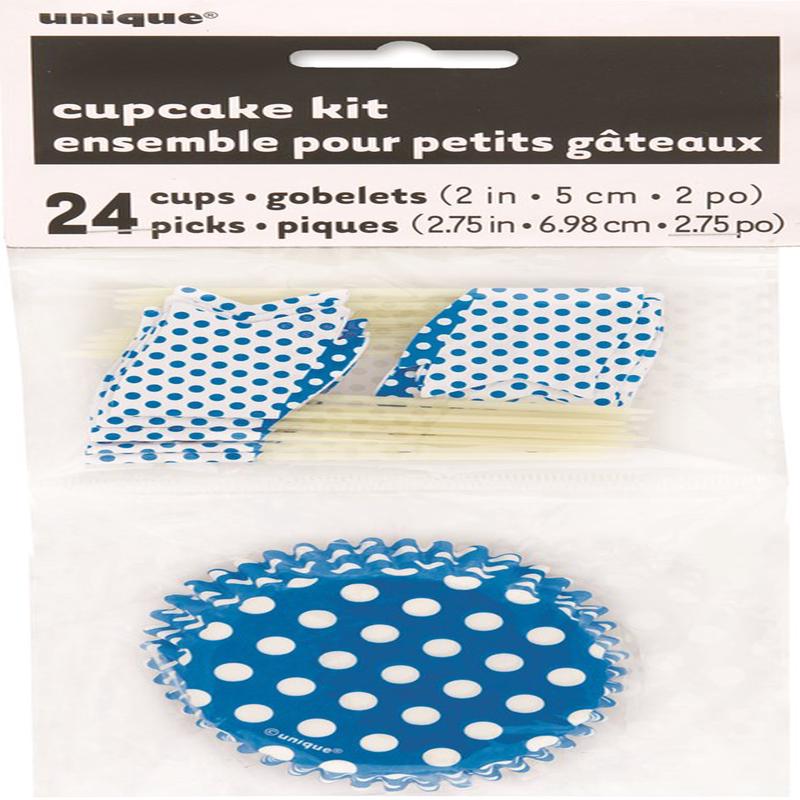 Royal Blue Dots Cupcake Kit 24ct