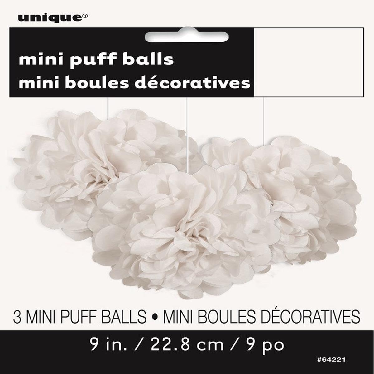White Mini Puff 9 inch Tissue Decorations, 3ct