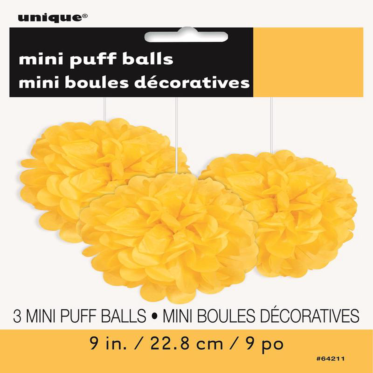 Yellow Mini Puff 9 inch Tissue Decorations 3ct