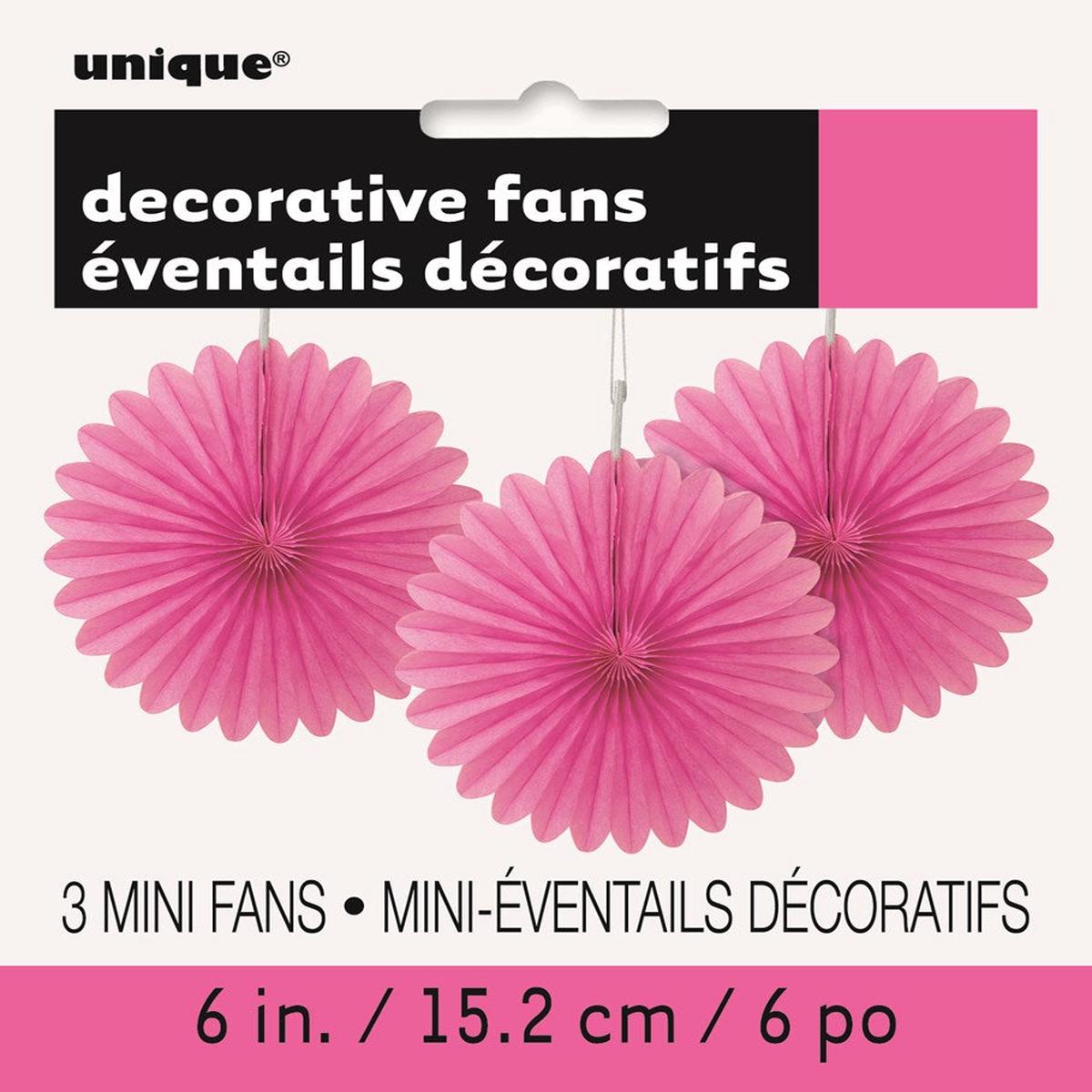 Hot Pink Solid 6  Tissue Paper Fans, 3ct
