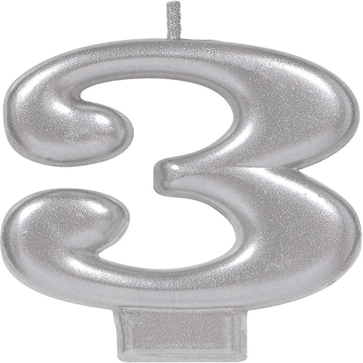 Numeral 3 Metallic Candle Silver 1ct