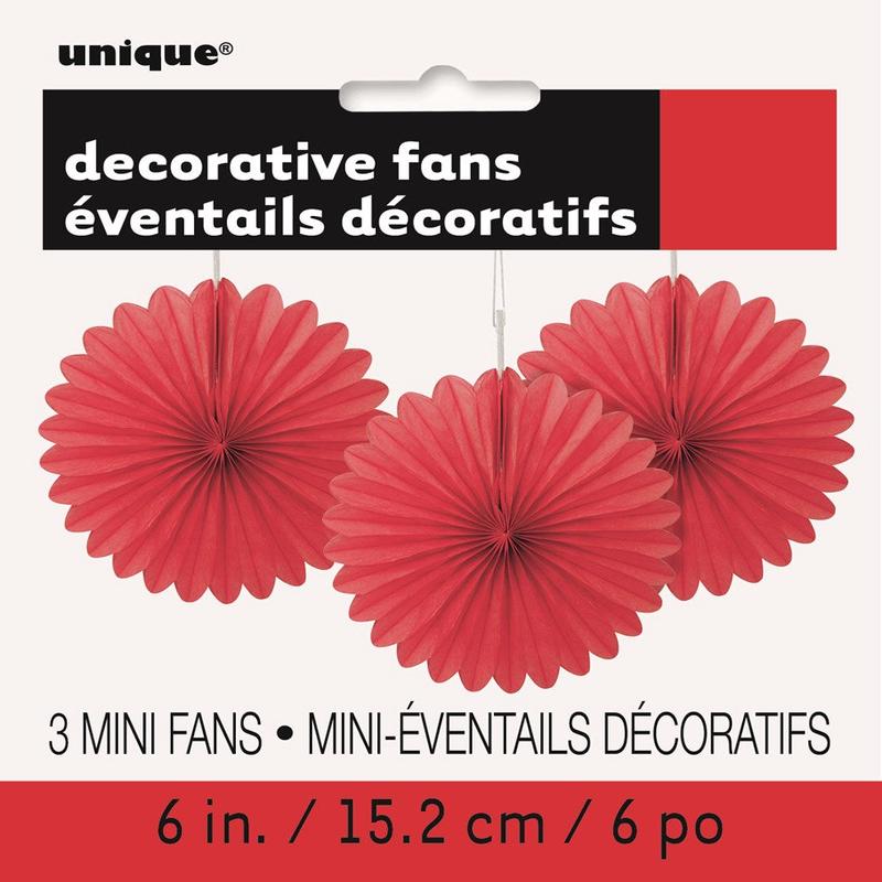 Red Solid 6″ Tissue Paper Fans, 3ct