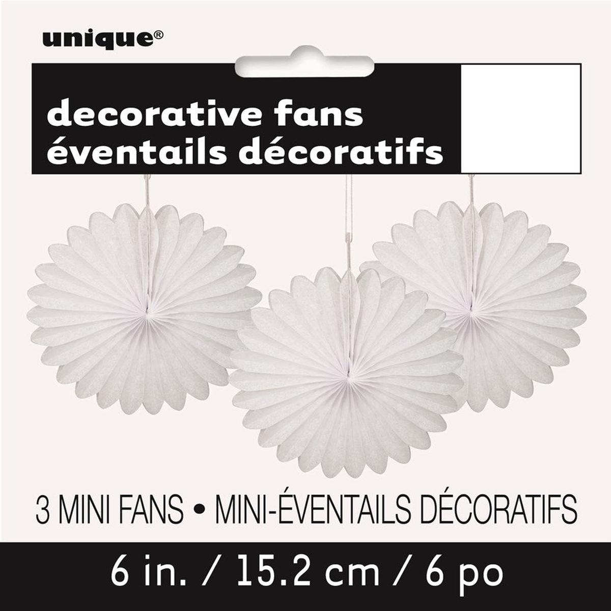 White Solid 6  Tissue Paper Fans, 3ct