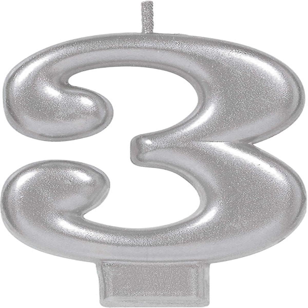 Numeral  3 Metallic Candle Silver 1ct
