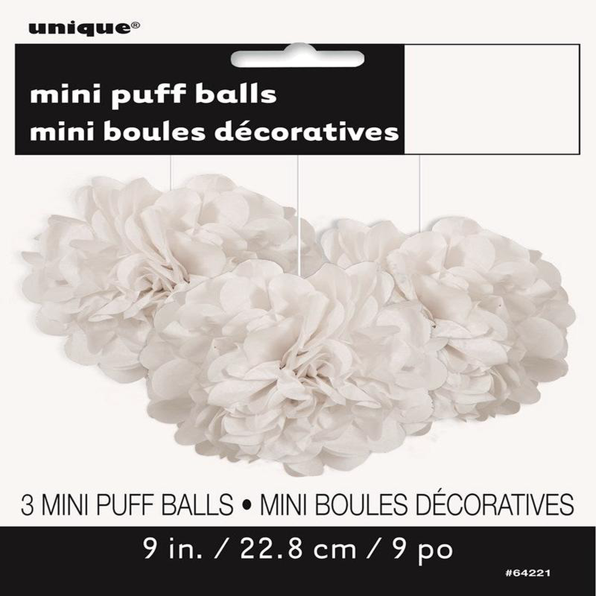 White Mini Puff 9 inch Tissue Decorations 3ct
