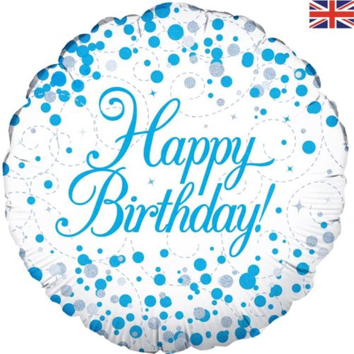 18 inch Sparkling Fizz Blue Happy Birthday Round Foil Balloon UNINFLATED