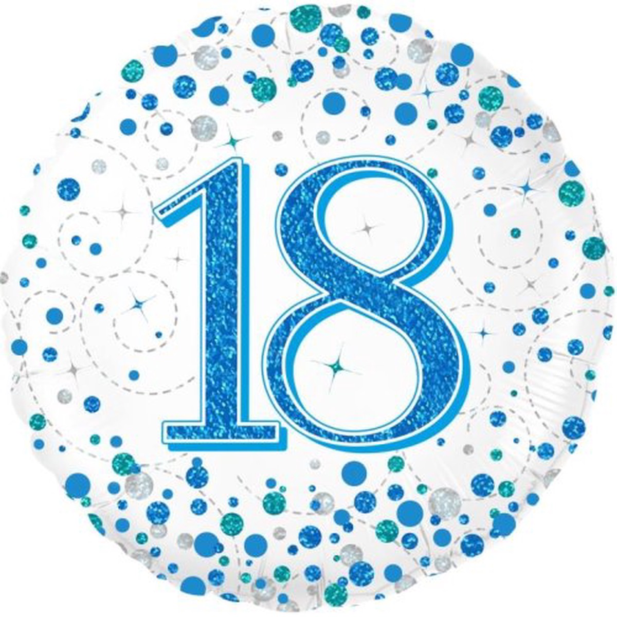 45cm Sparkling Fizz Blue 18th Birthday Round Foil Balloon UNINFLATED