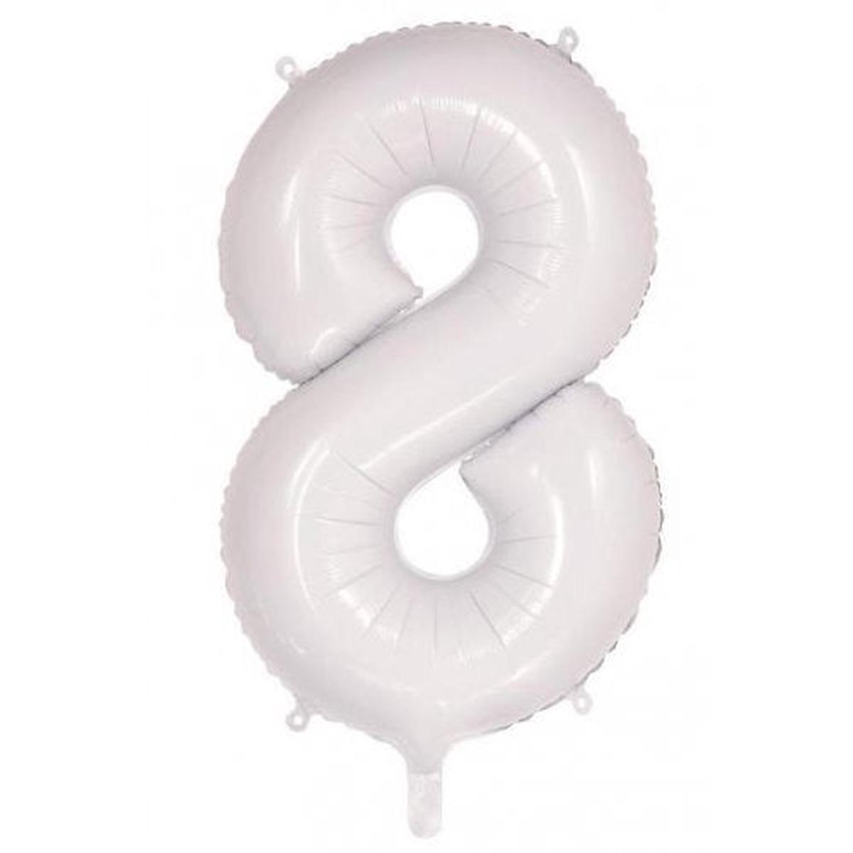 White Number 8 Supershape 86cm Foil Balloon UNINFLATED