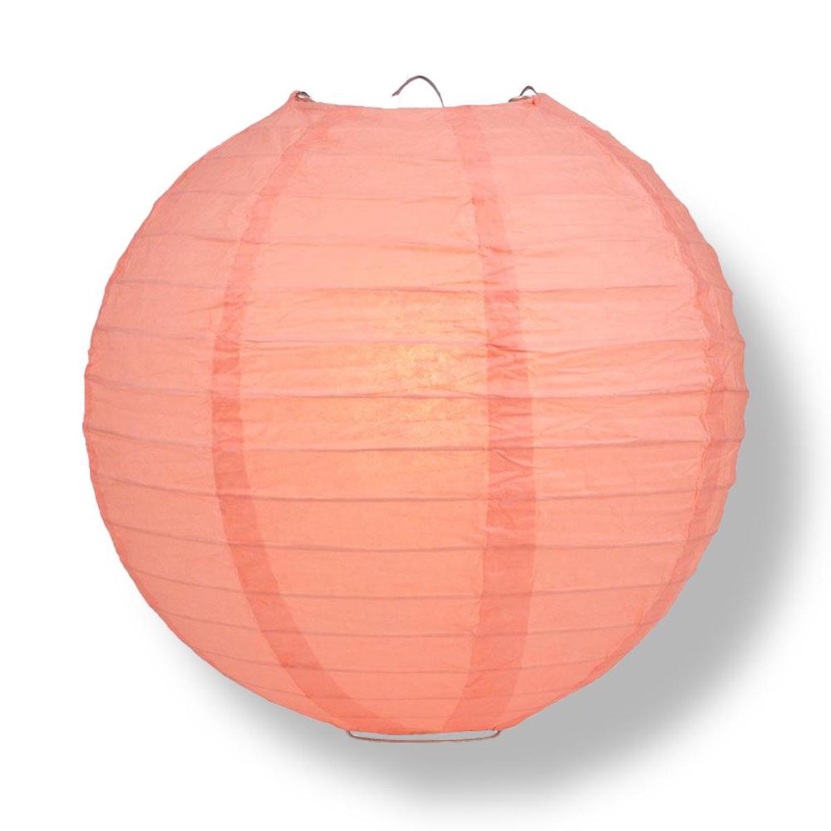 16" Roseate / Pink Coral Round Paper Lantern, Even Ribbing, Chinese Hanging Wedding & Party Decoration