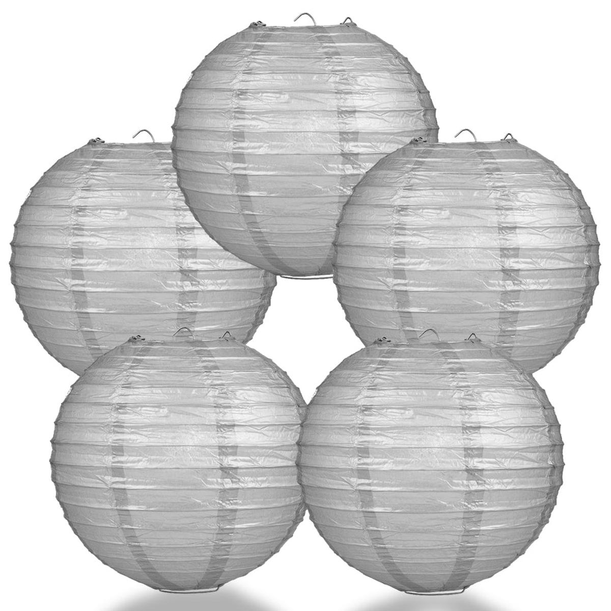 5 PACK | 12" Silver Even Ribbing Round Paper Lanterns
