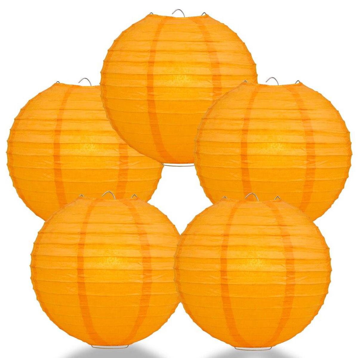 5-PACK 20" Orange Round Paper Lantern, Even Ribbing, Chinese Hanging Wedding & Party Decoration