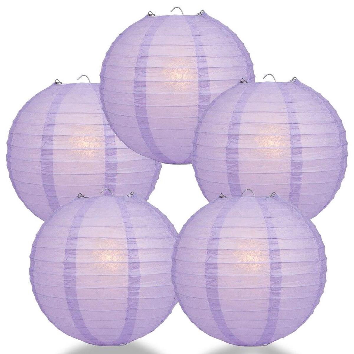 5-PACK 6" Lavender Round Paper Lantern, Even Ribbing, Chinese Hanging Wedding & Party Decoration