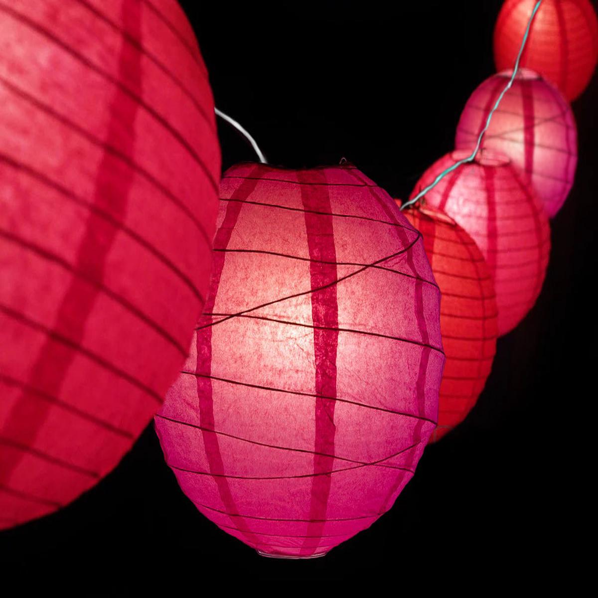 8" Valentine's Day Red and Pink Mix Paper Lantern LED String Light COMBO Kit (12 FT, EXPANDABLE, White)