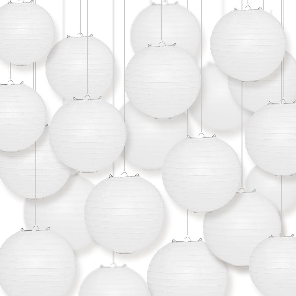 BULK PACK (100) 12" White Round Paper Lanterns, Even Ribbing, Hanging Decoration