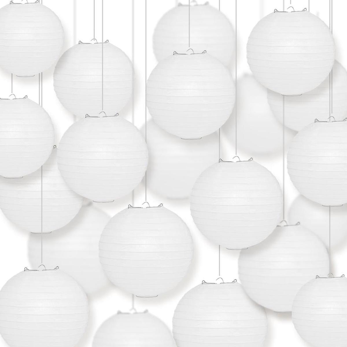 BULK PACK (100) 18" White Round Paper Lantern, Even Ribbing, Chinese Hanging Wedding & Party Decoration