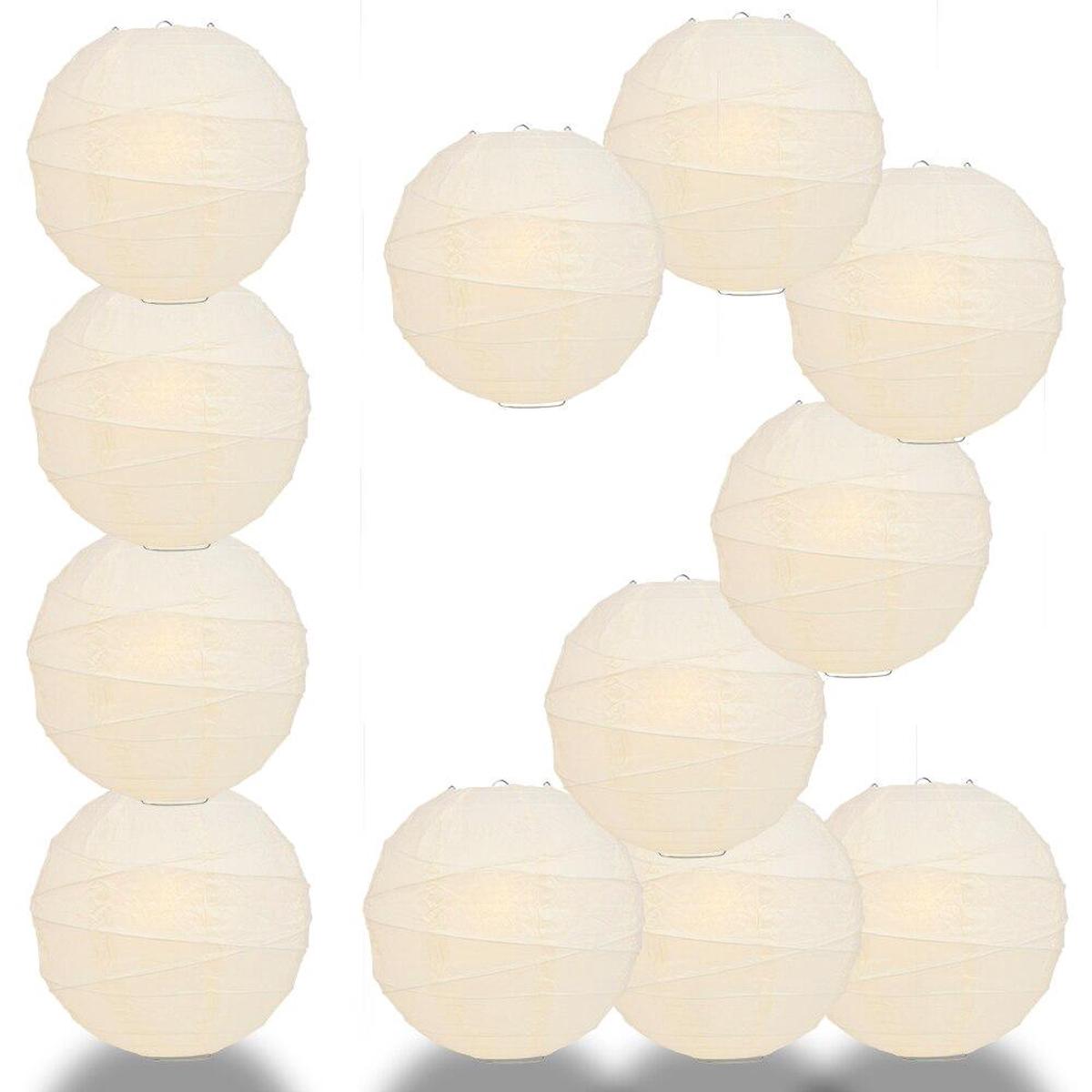 BULK PACK (12) 32" Ivory Round Paper Lantern, Crisscross Ribbing, Chinese Hanging Wedding & Party Decoration