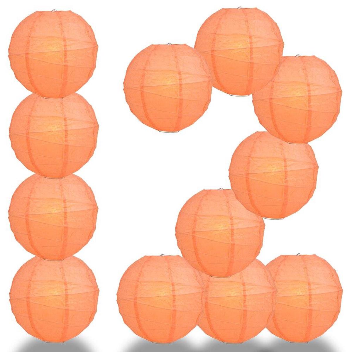 BULK PACK (12) 36" Peach / Orange Coral Round Paper Lantern, Crisscross Ribbing, Chinese Hanging Wedding & Party Decoration