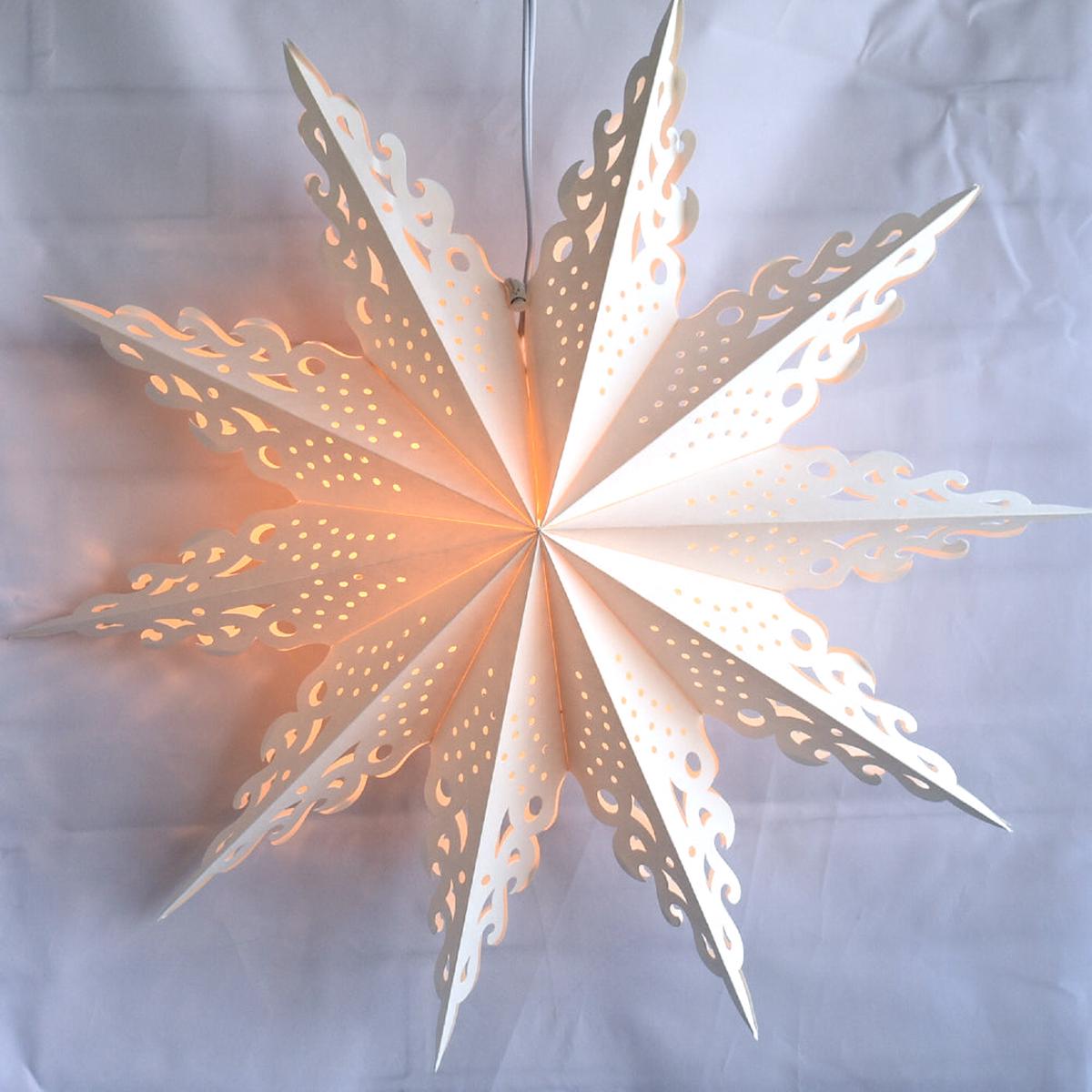 Quasimoon Pizzelle Paper Snowflake Lantern (24-Inch, White, Ice Crystal Snowflake Design) - Great With or Without Lights - Holiday Snowflake Decorations